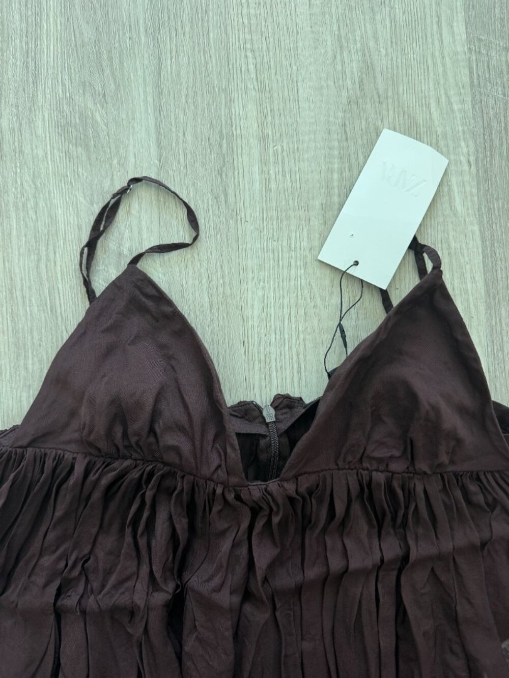 ZARA Brown Semi-Sheer Pleated Cami Top NWT Size M - Picture 8 of 15